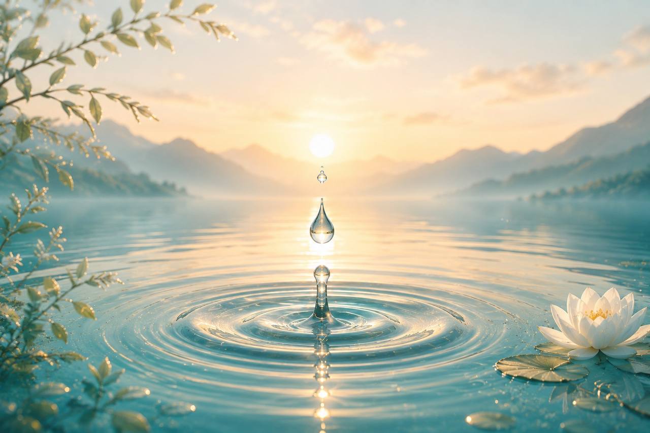 Капля воды и круги на глади озера